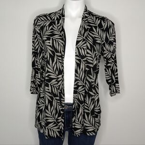 J Jill black white leaf foliage lightweight open cardigan M